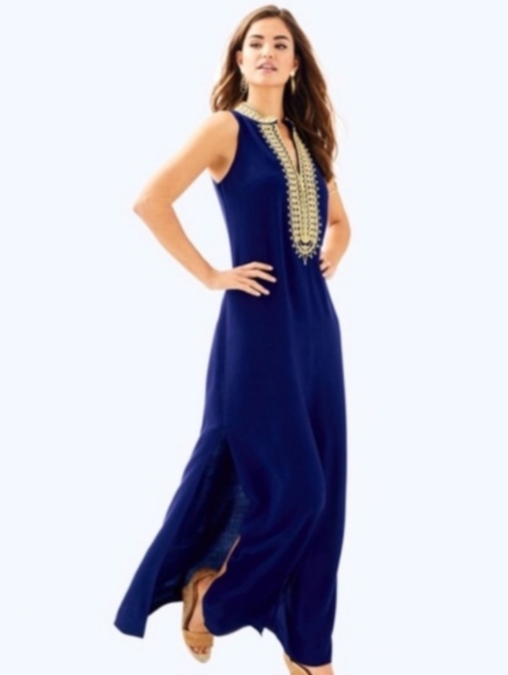 Lilly Pulitzer Jane Maxi Dress In True Navy And Gold